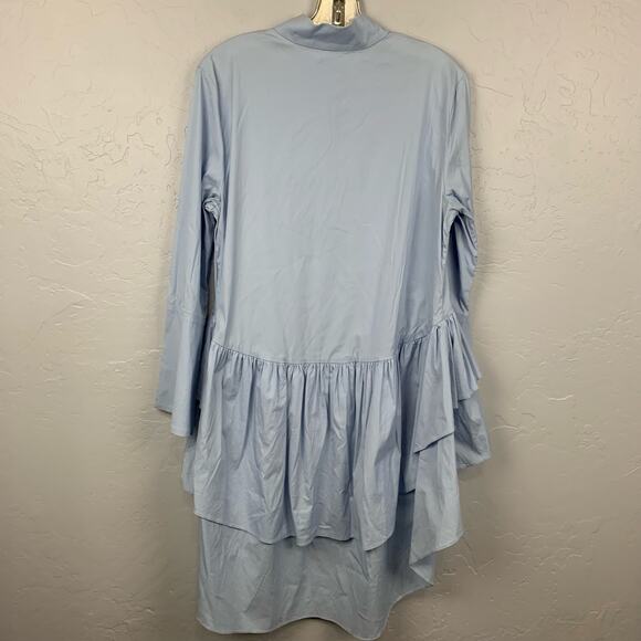 Caroline Constas Blouse Shirt Blue Tatiana Asymmetric Ruffled Cotton Size Large - Picture 4 of 13